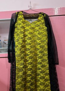 Vibrant Yellow &amp; Black Lace Gown