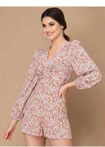 Floral Print Romper with Long Sleeves