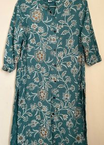Teal blue printed long kurti
