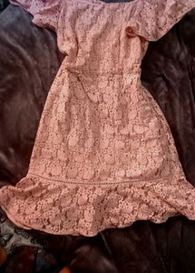 Pretty Pink Lace Off-the-Shoulder Dress