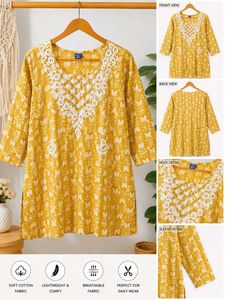 Yellow Embroidered Cotton Kurta