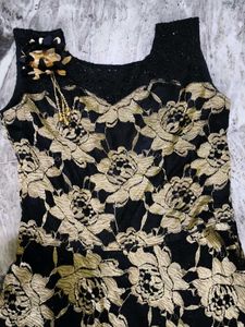 Black &amp; Gold Floral Ethnic Gown