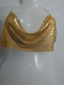 Short Sequin Backless Crop Top