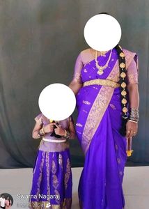 Vibrant Purple Silk Saree mom and daughter combo