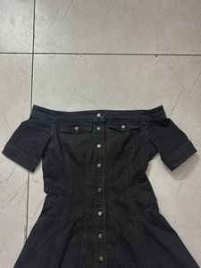 Chic Black Denim Off-Shoulder Dress