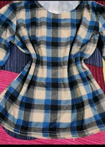 Stylish Blue Plaid Tunic Top