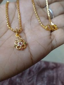 Cz Stone Pendent With Gold Plated Chain