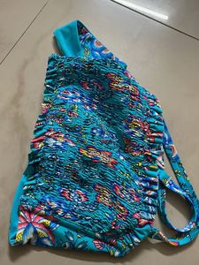 Blue Floral Smocked Bikini Top