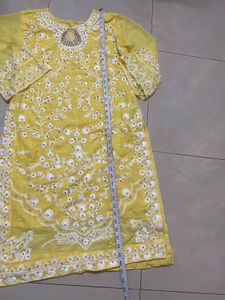 Pearls &amp; Embroided Yellow Kurta Set