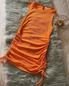 Orange Ruched Sleeveless Dress