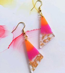 Vibrant Neon Pink &amp; Orange Gemstone Earrings