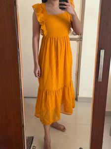 Chic Ruffled Yellow Polka Dot Dress
