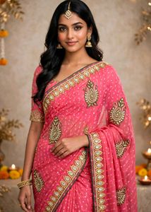 Elegant Pink Embellished Saree