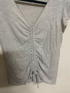 Ruched Drawstring V-Neck Top