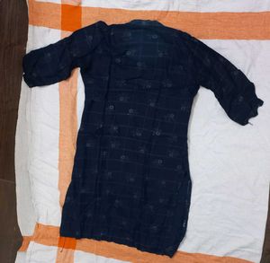 Navy Blue Printed Kurta