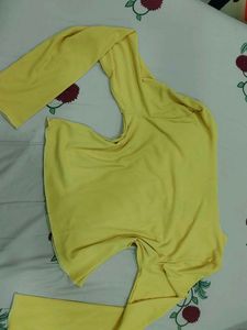 Yellow Ribbed Button-Up Top