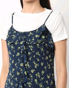 Floral Print Strappy A Line Dress With T-shirt