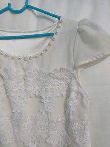 Elegant White Lace Pleated Dress