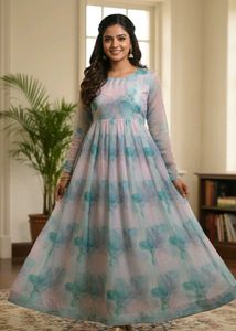 Elegant Printed Anarkali Kurta with Dupatta