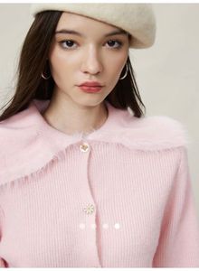 Cute Pink Cardigan w/ Faux Fur Collar