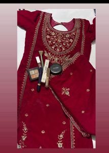 pure Vibrant Pink Velvet Kurta with Embellishments