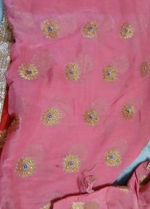 Pink &amp; Red Embroidered Saree with Blouse