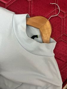 Light Blue Mock Neck Crop Top