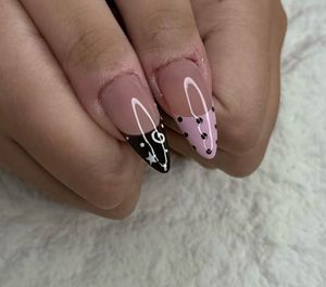polka and french with cute 3 d cat nails