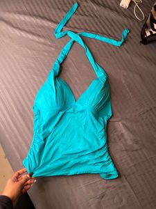 Teal Halter Neck Ruched Tankini Swimsuit