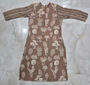 Brown Plant Print Kurta