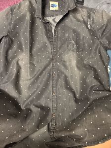 Men's Grey Polka Dot Denim Shirt