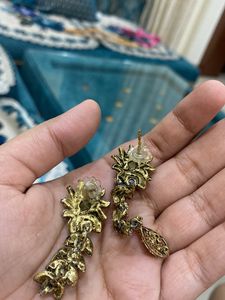 Red &amp; Gold Floral Dangle Earrings