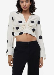 H&M Chic Polka Dot Ruched Cropped Shirt