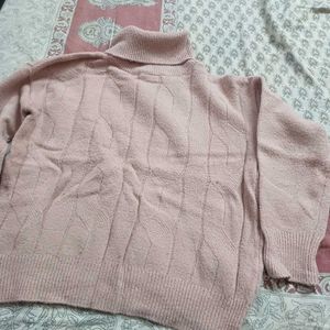 Cozy Pink Cable Knit Turtleneck Sweater