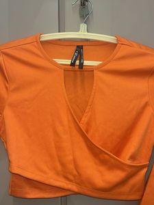 Bright Orange Cut-Out Crop Top