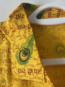 Yellow Kurta with Peacock Feather Print xxl