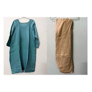Teal Kurta with Beige Salwar Set