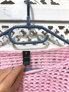 🌸 Imported Pink Cropped Crochet Sweater D