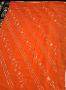 Orange Saree with Floral Embroidery