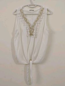 Embroidered Cotton Sleeveless Top