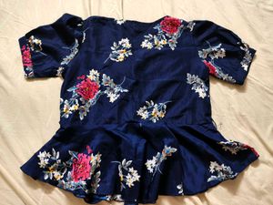 Blue Floral Peplum Top