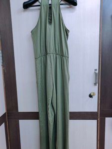 Olive Green Crochet Jumpsuit With Pockets