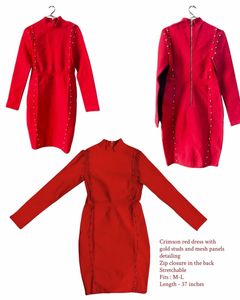 Red Studded Long Sleeve Mini Dress