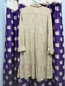 Women's Tan Floral Tiered Shirt Dress