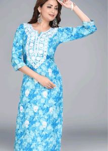 Blue Embroidered tie die kurti
