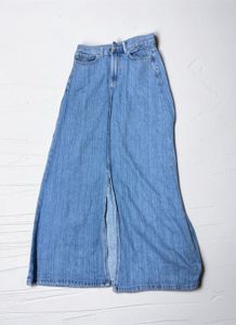 Light Wash Denim Maxi Skirt with Slit