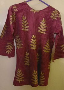 Maroon Kurta with Gold Leaf Print