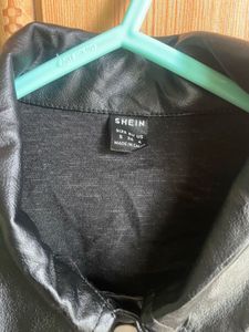 Black Faux Leather Overshirt Jacket