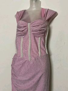 Sparkly Ruched Dress with Pearl Embellishments