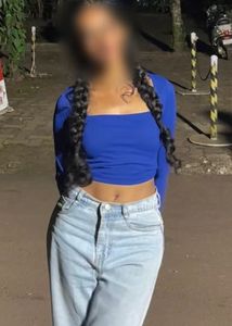 Blue Long Sleeve square neck Crop Top